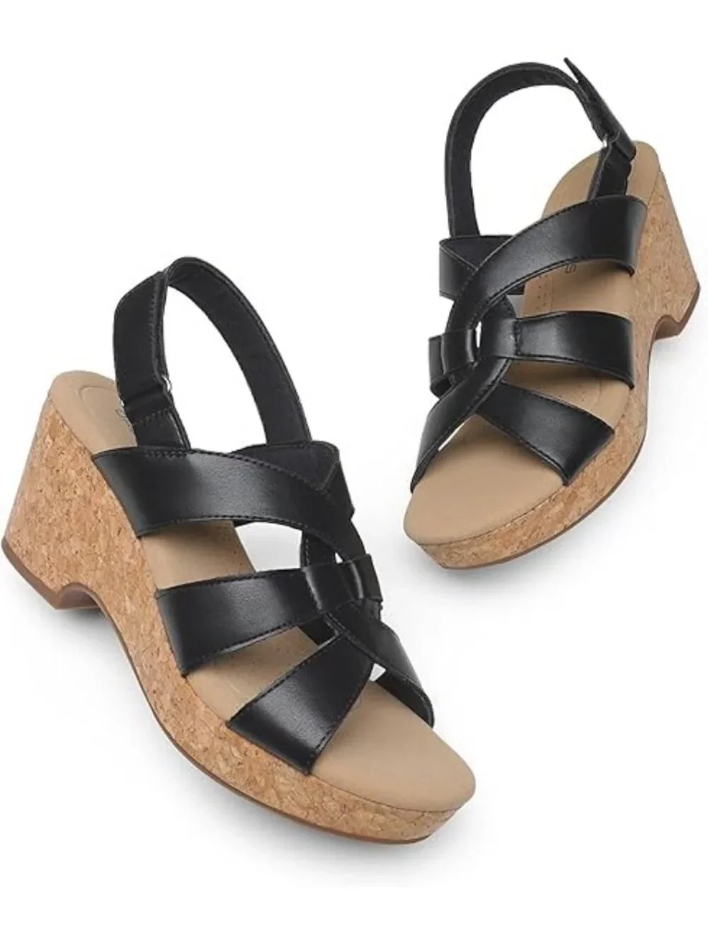 Dream Pairs Size 8 Wedge Sandals Black Faux Leather Comfort Sole